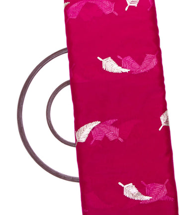 Magenta Colour leaf Embroidery Organza Silk Fabric